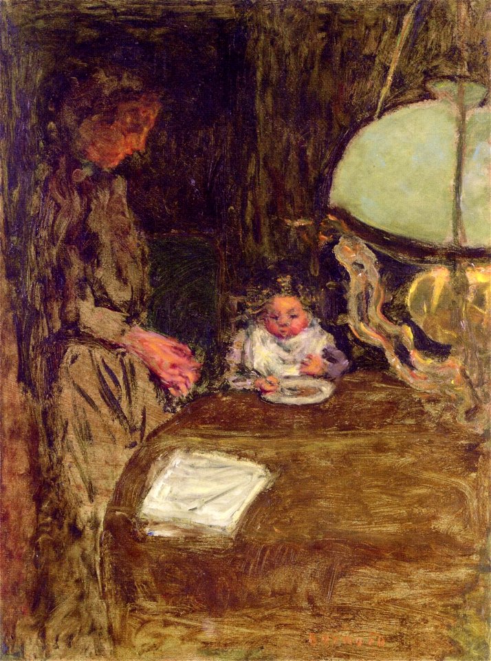 Pierre Bonnard The Baby's Dinner with a Green Lamp