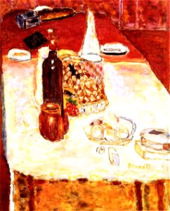 Pierre Bonnard Still LIfe with a Bottle of Red Wine. Free illustration for personal and commercial use.