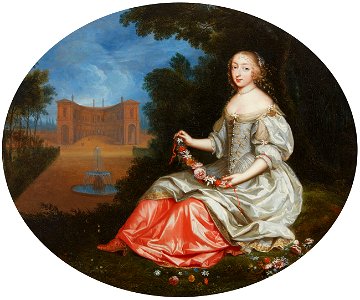 Pierre Mignard (circle) Dame in Parklandschaft. Free illustration for personal and commercial use.