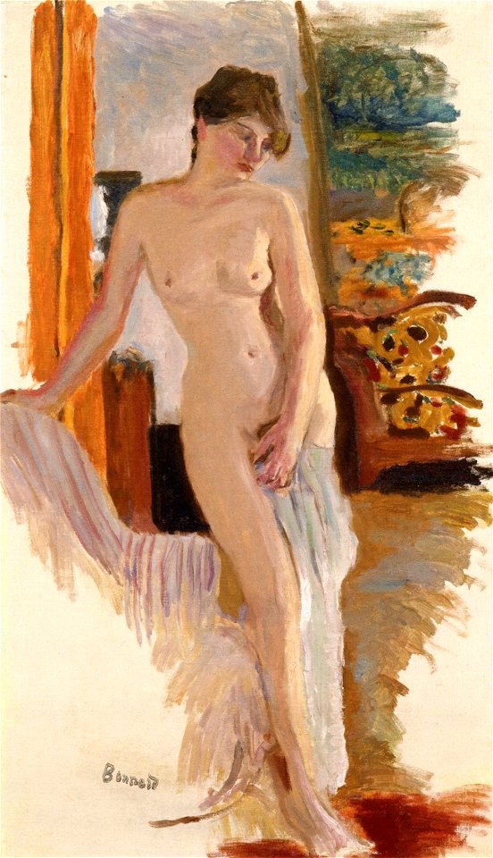 Pierre Bonnard Standing Nude with Striped Armchair 1904
