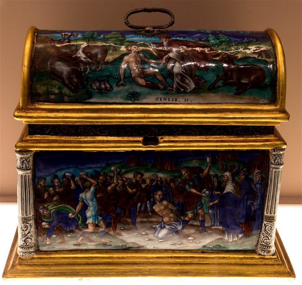 Pierre Courteys - Coffret - Scènes de l'Ancien Testament (émail peint sur cuivre, bois doré, Limoges, 1550-1560)