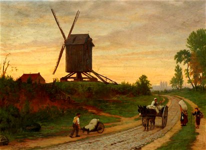Pierre François Joseph Tonneau (1831-1904) - Figures on a Road by a Windmill - 290282 - National Trust
