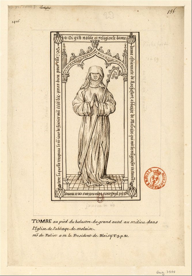Pierre tombale d'Étiennette de Rochefort (original)