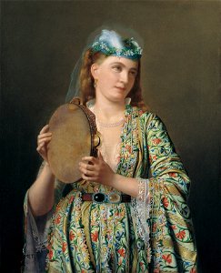 Pierre Désiré Guillemet - Portrait of a Lady of the Court Playing the Tambourine - Google Art Project. Free illustration for personal and commercial use.