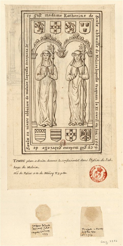 Pierre tombale de Catherine de Saulx-Tavannes et sa nièce Gabrielle de Saulx-Tavannes (original)