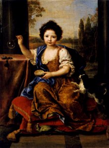 Pierre Mignard - Girl Blowing Soap Bubbles - WGA15655. Free illustration for personal and commercial use.