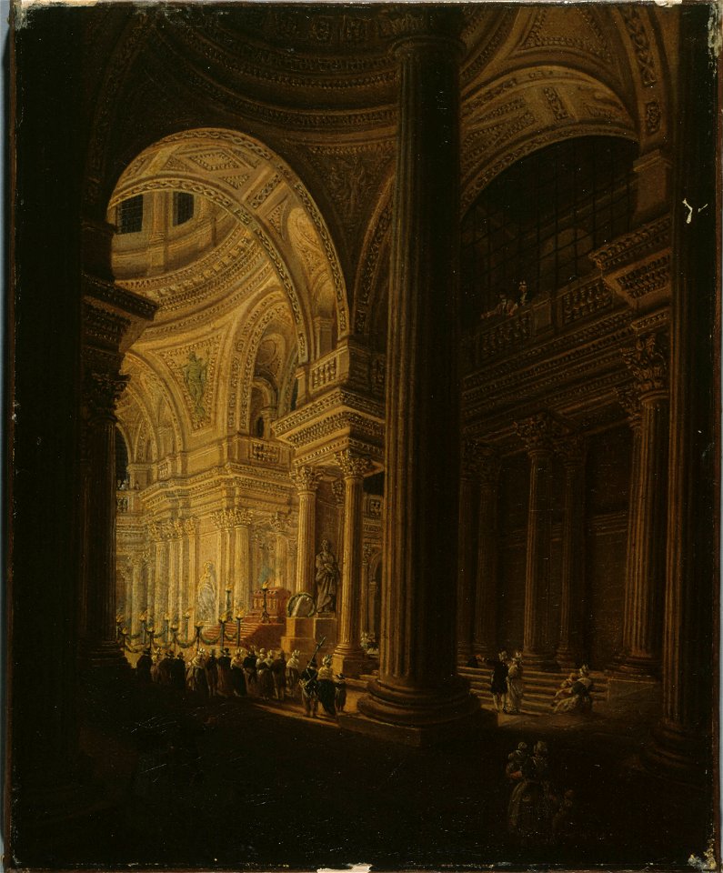 Pierre-Antoine Demachy - Le sarcophage de Jean-Jacques Rousseau, exposé au Panthéon , effet de lumière (20 vendémiaire an III - 11 octobre 1794) - P2639 - Musée Carnavalet