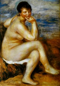 Pierre-Auguste Renoir - Baigneuse au rocher. Free illustration for personal and commercial use.