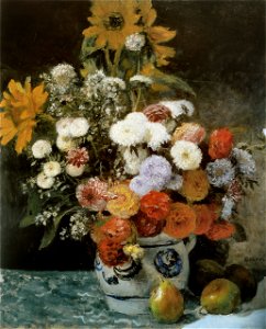 Pierre-Auguste Renoir - Fleurs dans un pot en faïence. Free illustration for personal and commercial use.