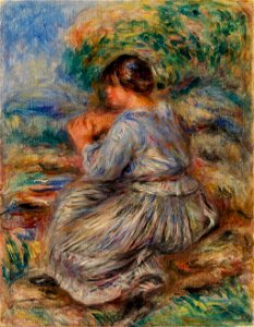 Pierre-Auguste Renoir - Girl Seated in a Landscape (Jeune fille assise dans un jardin) - BF11 - Barnes Foundation. Free illustration for personal and commercial use.