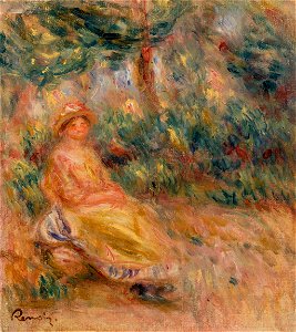 Pierre-Auguste Renoir - Woman in Pink and Yellow in a Landscape (Femme en rose et jaune dans un paysage) - BF588 - Barnes Foundation