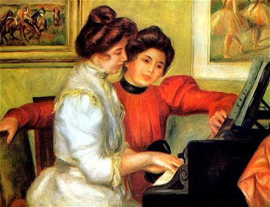 Pierre-Auguste Renoir - Yvonne et Christine Lerolle au piano. Free illustration for personal and commercial use.