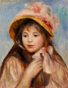 Pierre-Auguste Renoir - Girl with Pink Bonnet (Jeune fille au chapeau rose) - BF118 - Barnes Foundation. Free illustration for personal and commercial use.