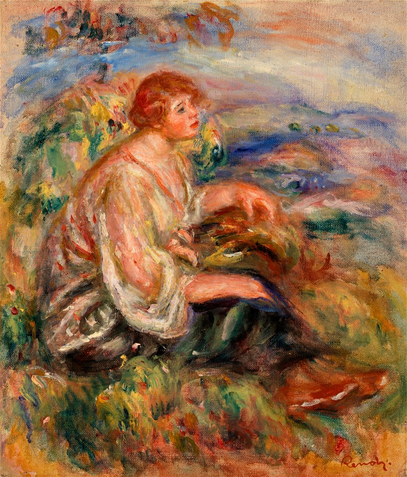 Pierre-Auguste Renoir - Woman in Tulle Blouse and Black Skirt (Femme en blouse de tulle et en jupe noire dans un paysage) - BF585 - Barnes Foundation