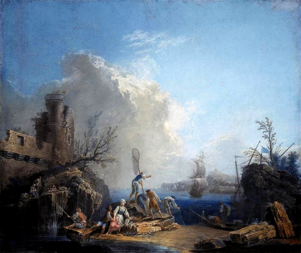 Pierre-Jacques Volaire - Seascape with Fisherman on a Rocky Shore - WGA25291