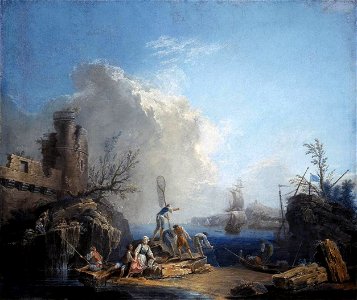 Pierre-Jacques Volaire - Seascape with Fisherman on a Rocky Shore - WGA25291
