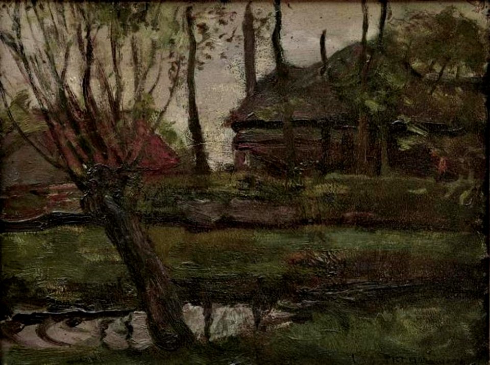 Piet Mondriaan - Farmyard sketch with pollarded willow at left - A321 - Piet Mondrian, catalogue raisonné
