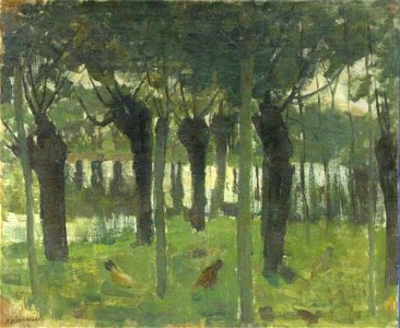 Piet Mondriaan - Willow grove near the water with chickens - A469 - Piet Mondrian, catalogue raisonné