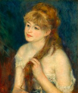 Pierre-Auguste Renoir - Young Woman Braiding Her Hair. Free illustration for personal and commercial use.