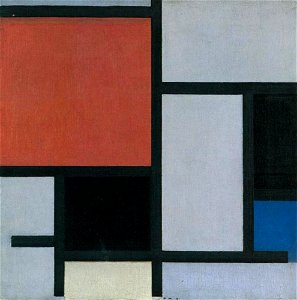 Piet Mondriaan - Composition with large red plane, black, blue, yellow and gray - B120 - Piet Mondrian, catalogue raisonné. Free illustration for personal and commercial use.
