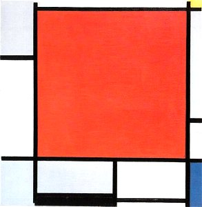 Piet Mondriaan - Composition with large red plane, bluish gray, yellow, black, and blue - B144 - Piet Mondrian, catalogue raisonné. Free illustration for personal and commercial use.