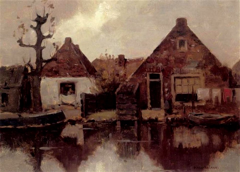 Piet Mondriaan - Two gabled house façades along a canal - A251 - Piet Mondrian, catalogue raisonné