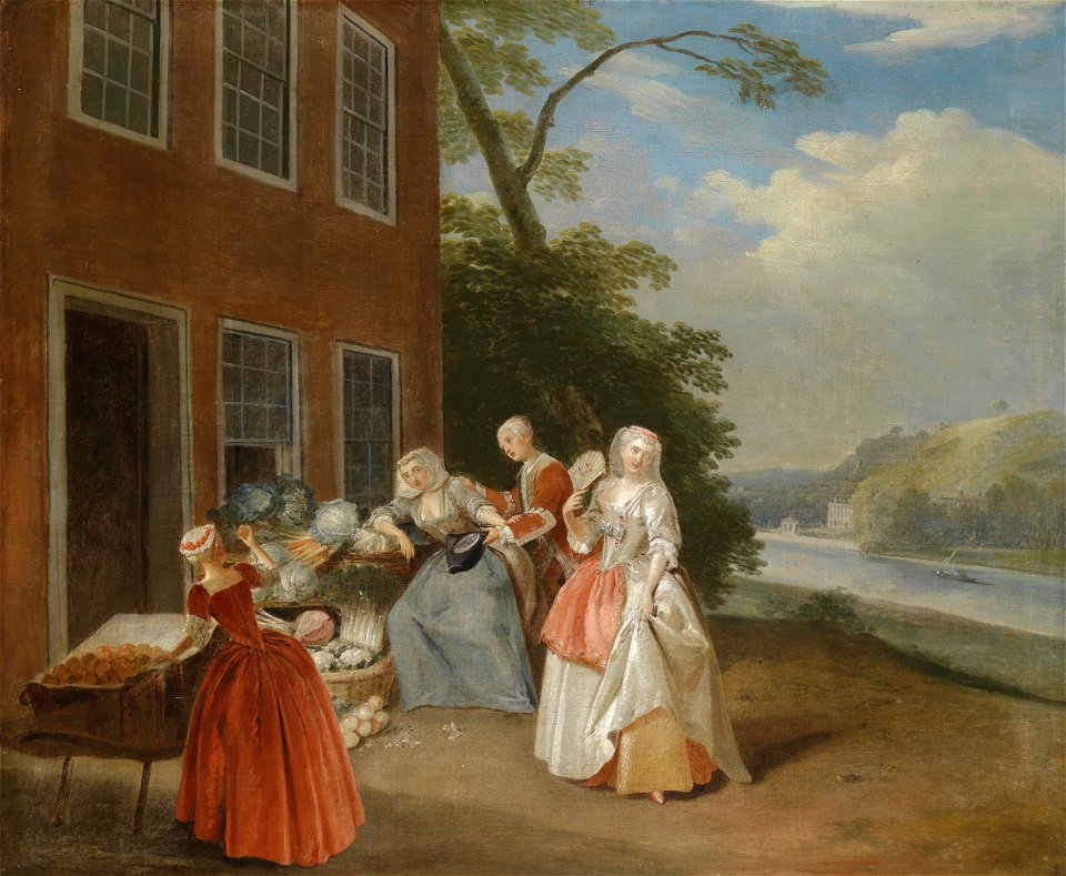 Pieter Angillis Elegante Gesellschaft bei Gemüseverkäufer