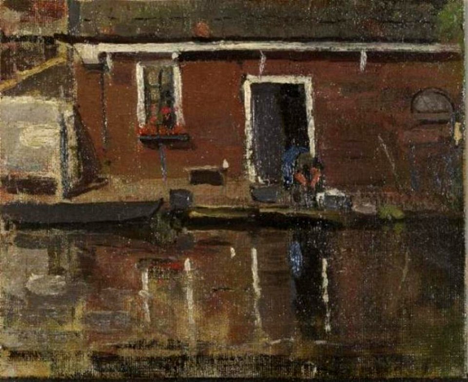 Piet Mondriaan - House façade on the water with woman washing - 0333470 - Kunstmuseum Den Haag