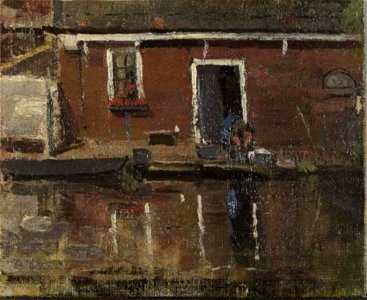 Piet Mondriaan - House façade on the water with woman washing - 0333470 - Kunstmuseum Den Haag