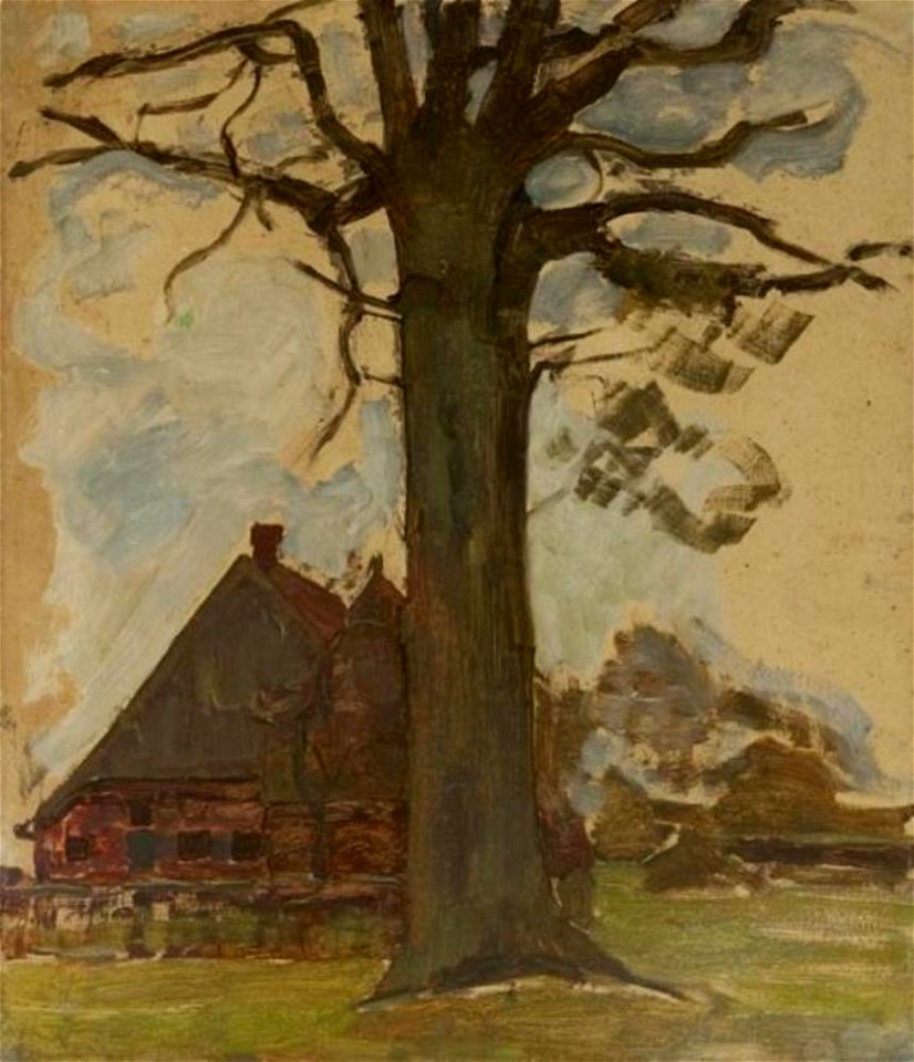 Piet Mondriaan - Farmstead façade with leafless oak - A542 - Piet Mondrian, catalogue raisonné