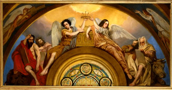 Pierre-Jules Jollivet - Esquisse pour l'église Saint-Louis-en-l'Ile , Les Reliques de la Passion - Deux anges et les quatre Evangélistes - PDUT1494 - Musée des Beaux-Arts de la ville de Paris