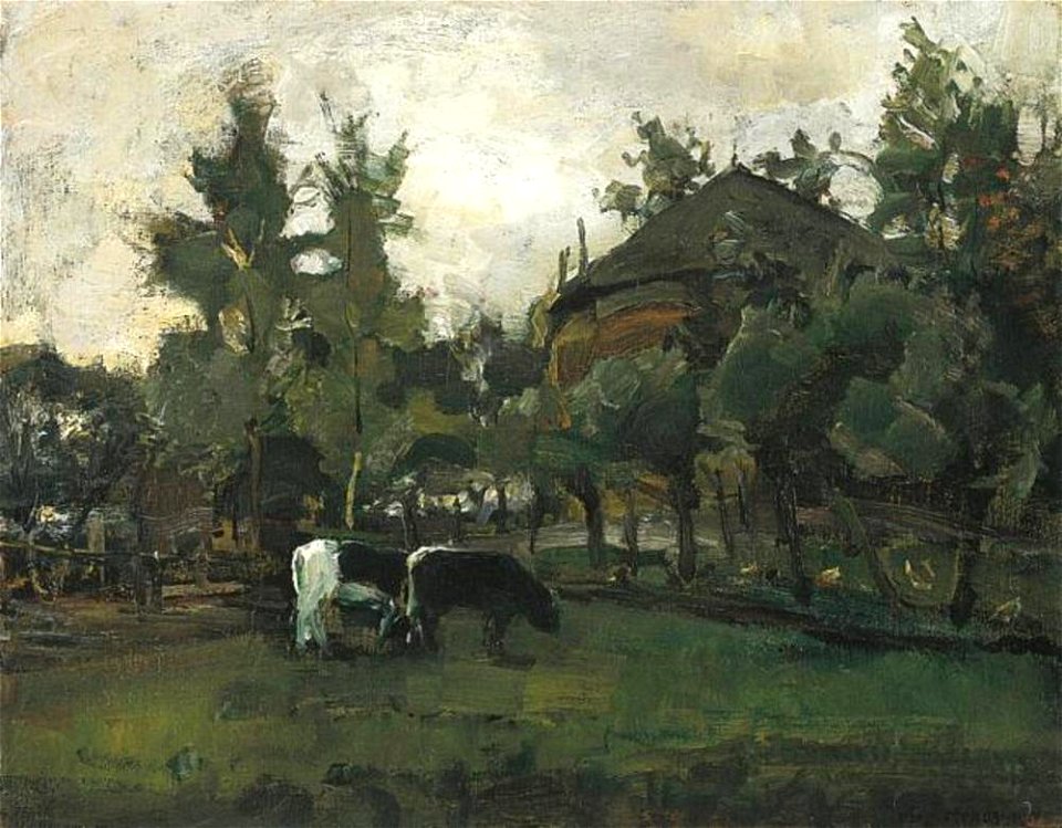 Piet Mondriaan - Farmyard sketch with two cows grazing - A322 - Piet Mondrian, catalogue raisonné