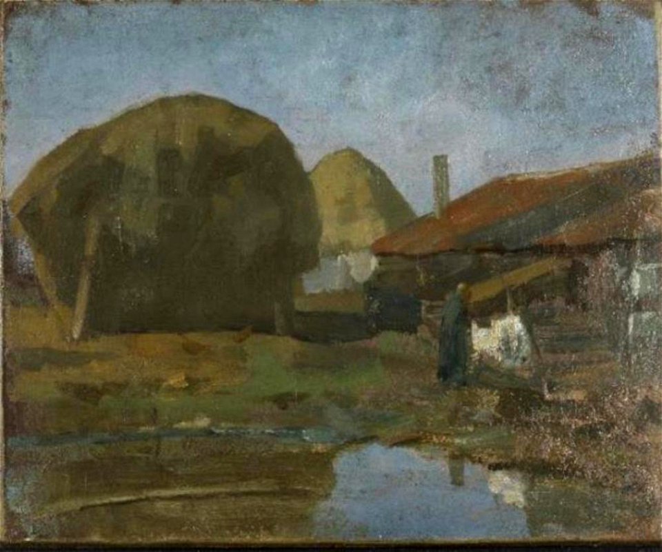 Piet Mondriaan - Haystacks, farm building and farm woman with the wash - 0334259 - Kunstmuseum Den Haag