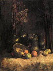 Piet Mondriaan - Still life with mirror, containers, honesty and fruit - A264 - Piet Mondrian, catalogue raisonné