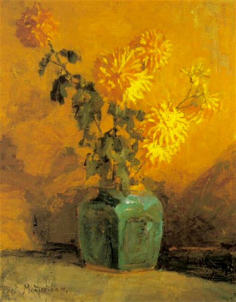 Piet Mondriaan - Yellow chrysanthemums in a ginger pot - A101 - Piet Mondrian, catalogue raisonné