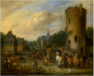 Pieter Bout - Village scene. Free illustration for personal and commercial use.