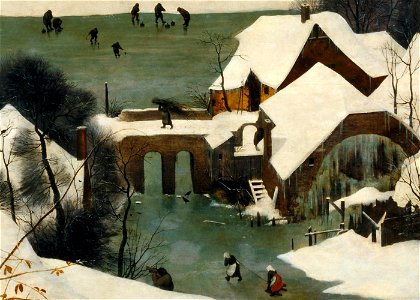 Pieter Bruegel the Elder - Hunters in the Snow (Detail, Mill). Free illustration for personal and commercial use.