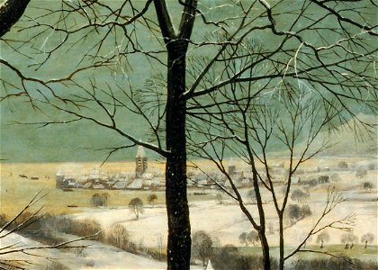 Pieter Bruegel the Elder - Hunters in the Snow (Detail, Remote Town). Free illustration for personal and commercial use.