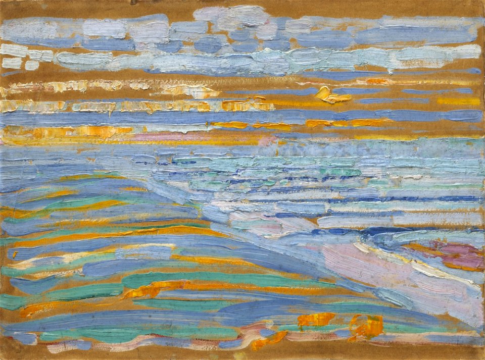 Piet Mondrian, 1909, View from the Dunes with Beach and Piers, Domburg, MoMA. Free illustration for personal and commercial use.