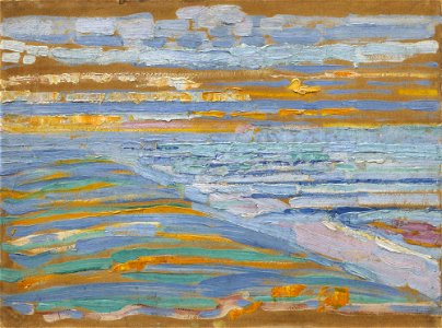 Piet Mondrian, 1909, View from the Dunes with Beach and Piers, Domburg, MoMA. Free illustration for personal and commercial use.