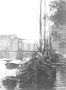 Piet Mondriaan - Waalseilandsgracht met brug en afgemeerde tjalken - A40 - Piet Mondrian, catalogue raisonné