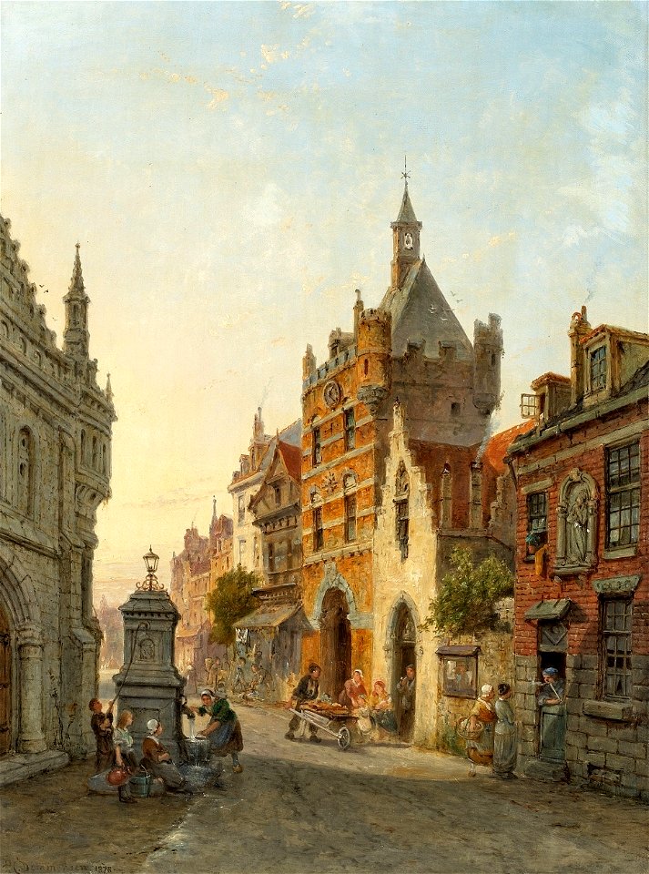 Pieter Cornelis Dommersen Straßenszene in einer niederländischen Stadt