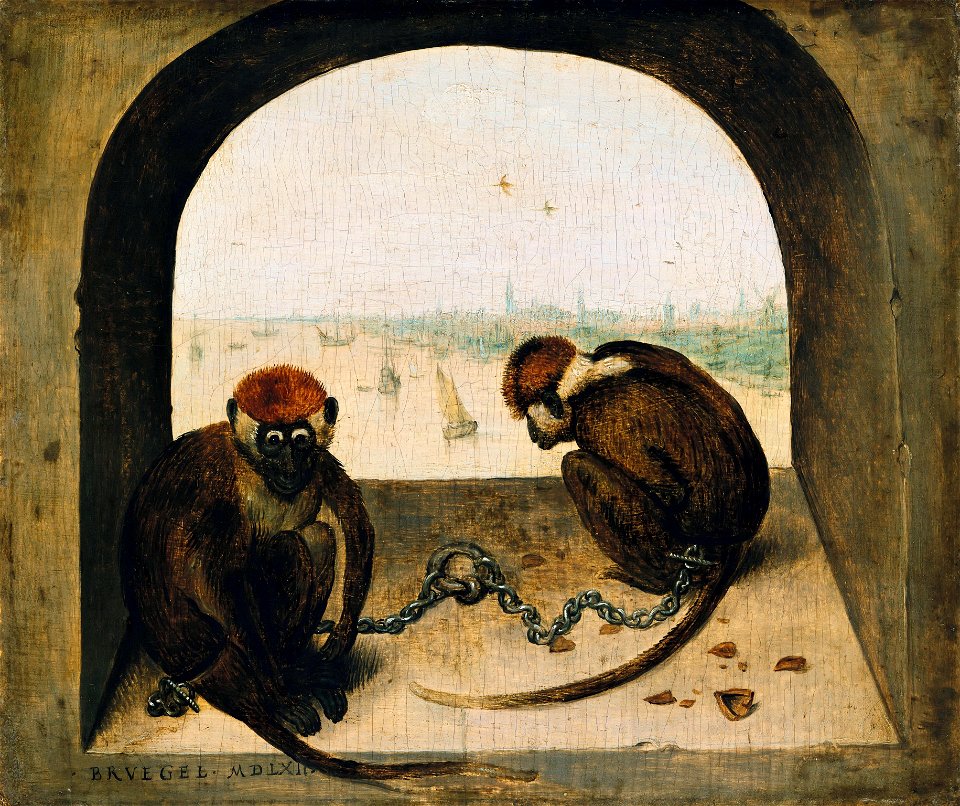 Pieter Bruegel de Oude - Twee geketend apen