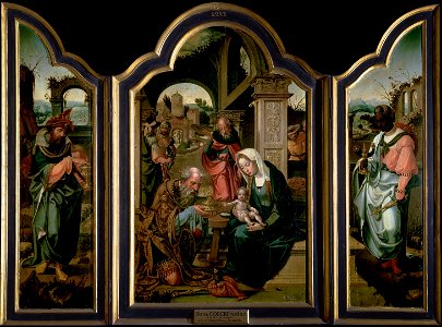 Pieter Coecke van Aelst - The Adoration of the Magi. Free illustration for personal and commercial use.
