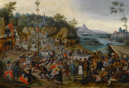 Pieter Brueghel de Jonge - Kermesse od Sint-Joris met de dans rond van de meiboom. Free illustration for personal and commercial use.