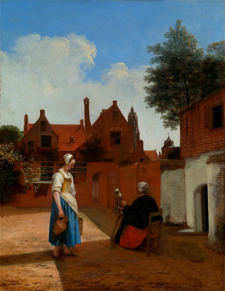 Pieter de Hooch (Rotterdam 1629-Amsterdam 1684) - A Courtyard in Delft at Evening, a Woman spinning - RCIN 405331 - Royal Collection