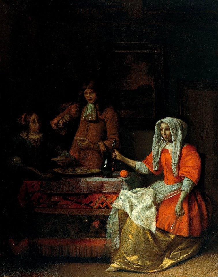 Pieter de Hooch - Interior with Two Women and a Man Drinking and Eating Oysters CTB.1995.2