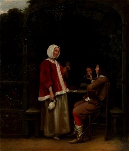 Pieter de Hooch - Drinkers in a Bower. Free illustration for personal and commercial use.