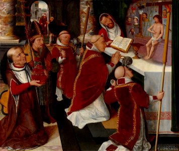Pieter Claeissens I - The Mass of Saint Gregory - BF.1979.107 - Museum of Fine Arts. Free illustration for personal and commercial use.