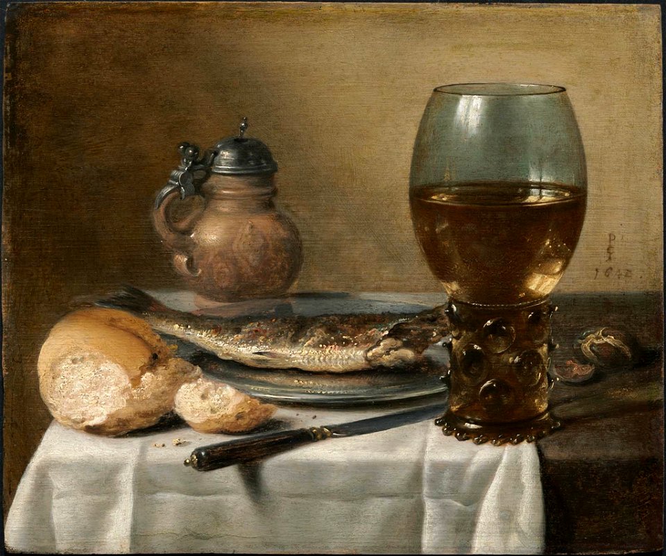Pieter Claesz. - Still Life with Stoneware Jug, Wine Glass, Herring, and Bread - 13.458 - Museum of Fine Arts